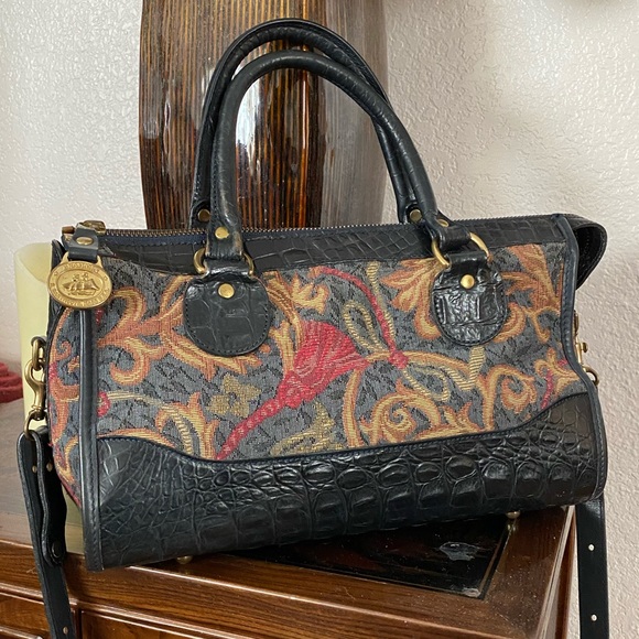 Brahmin Handbags - Vintage Brahmin Leather and Tapestry Handbag
